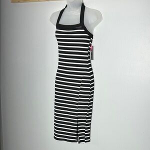 Derek Heart Black and White Striped Midi Dress